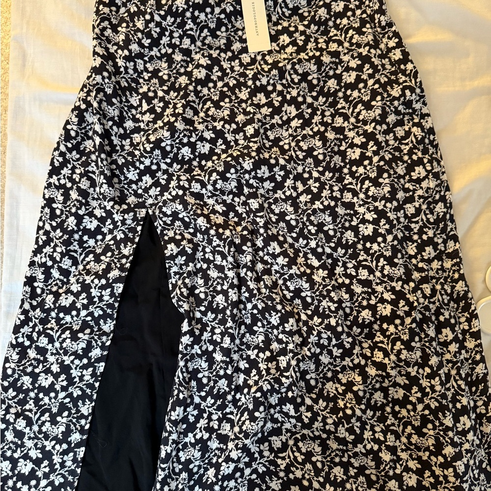 Floral Black and White Midi Dress